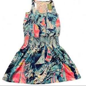 Lilly Pulitzer Tideline Mini Dress Sparkling Blue Hey Bay Bay Sailboat XXS NWT